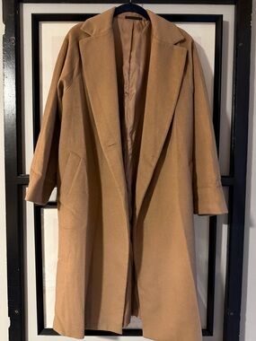 Women’s Camel Wool-Blend Coat with Pockets